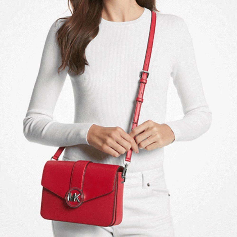 MICHAEL KORS Carmen Bright Red Medium Snap Closure Convertible Shoulder Bag NWT